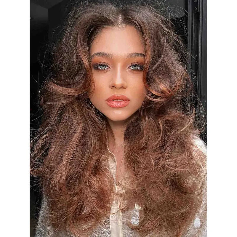 Long Auburn Wig Wavy Layered 20" Lace Front Wigs