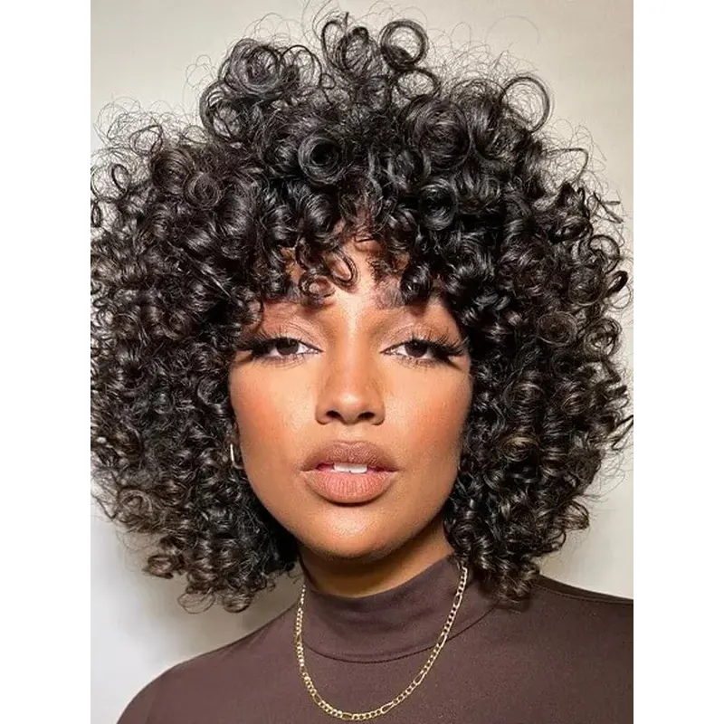 Medium Length Wigs African American With Bangs 10" Kinky Wigs