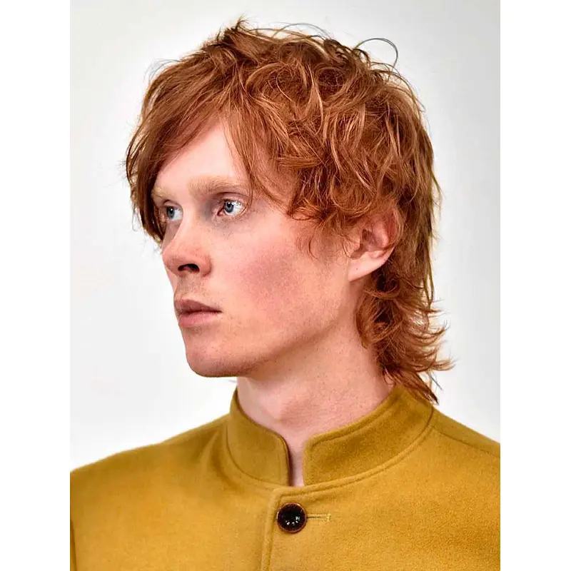 Medium Wavy Monofilament Auburn Synthetic Choppy Mullet Men Wigs