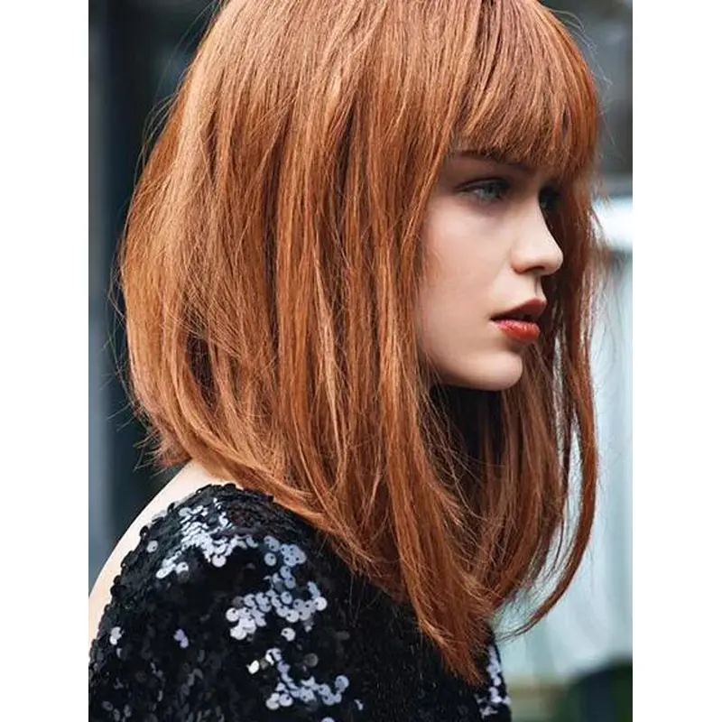 Wigs For Women Shoulder Length Straight Wigs Synthetic With Bangs Lace Wigs