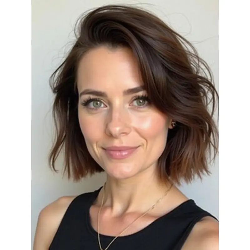 Bob Cut Wavy Wig Chin Length Auburn Monofilament Synthetic 10" Wigs