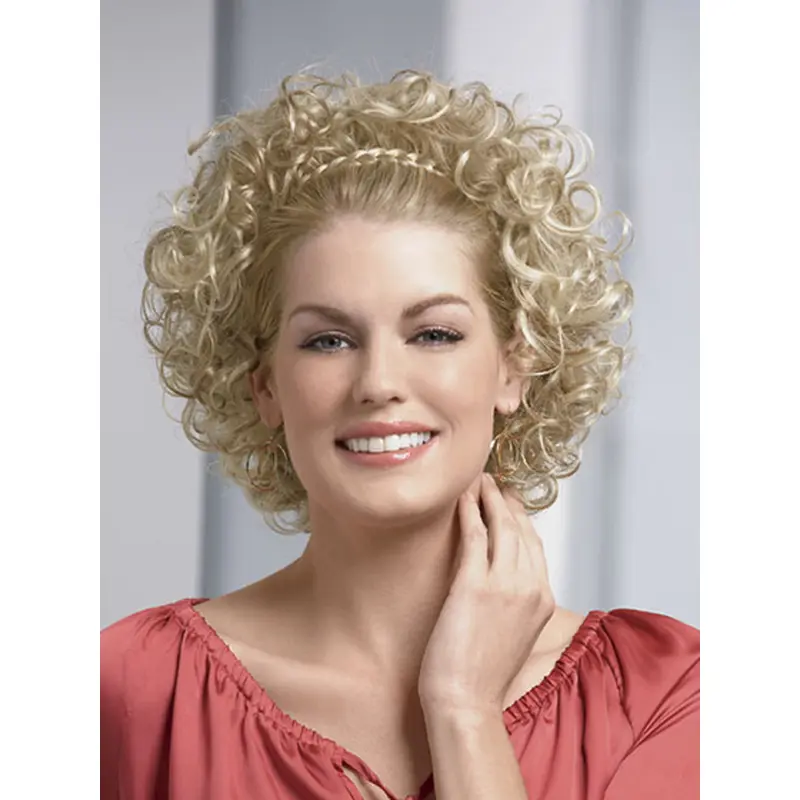 Discount Blonde Curly Chin Length Human Hair Wigs & Half Wigs