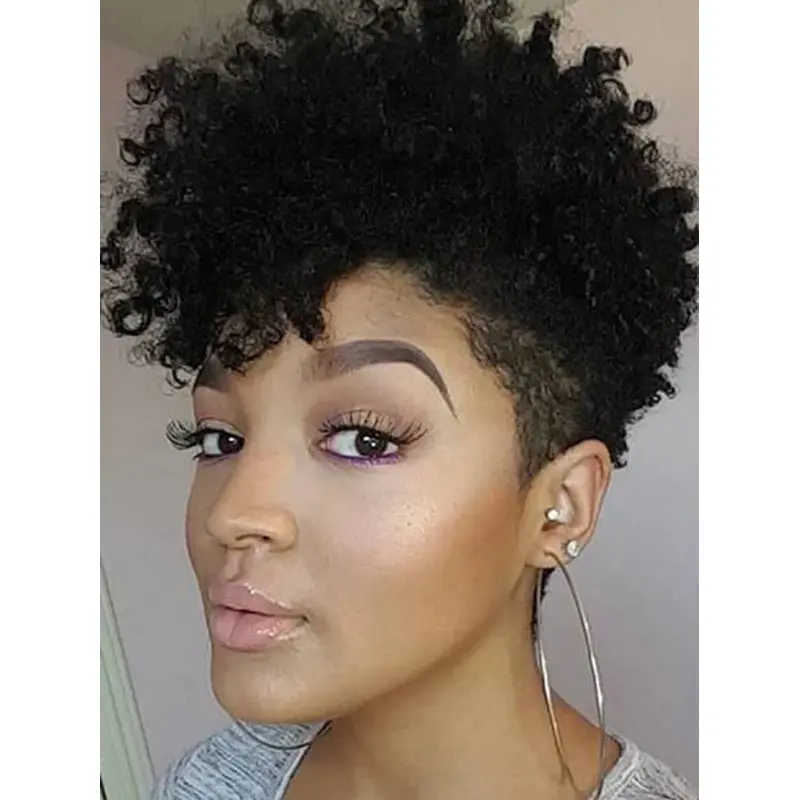 Human Hair Wig For African American Kinky 6" Monofilament Wigs