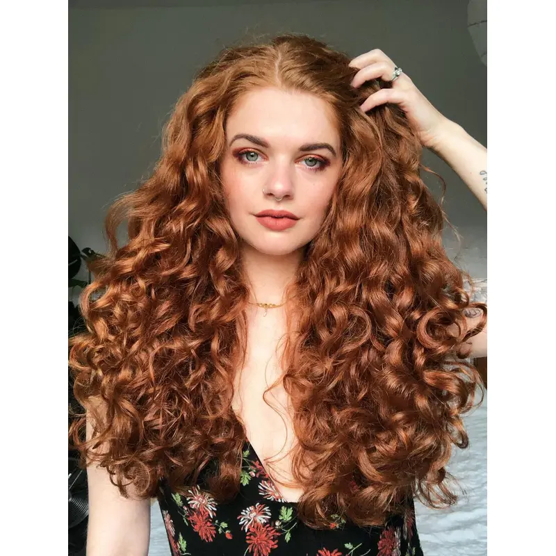 Long Curly Wigs Auburn Synthetic Wig Without Bangs Ceter Part Wigs Long Wigs