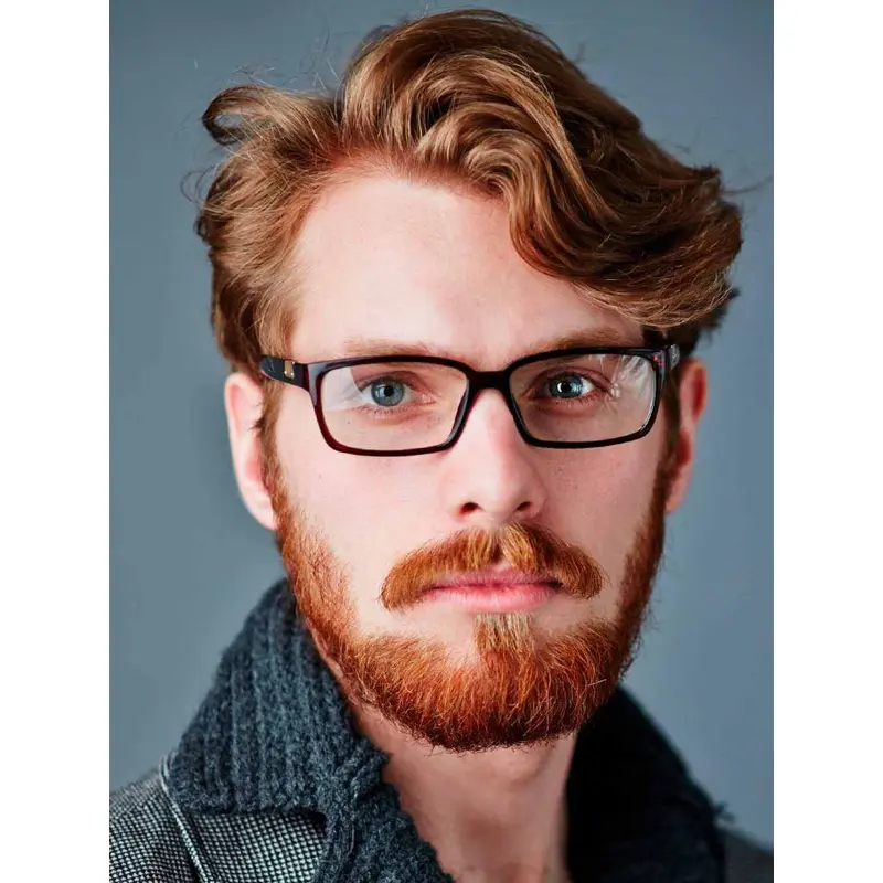 Monofilament Auburn Wavy Synthetic Short Side Part Men Wigs