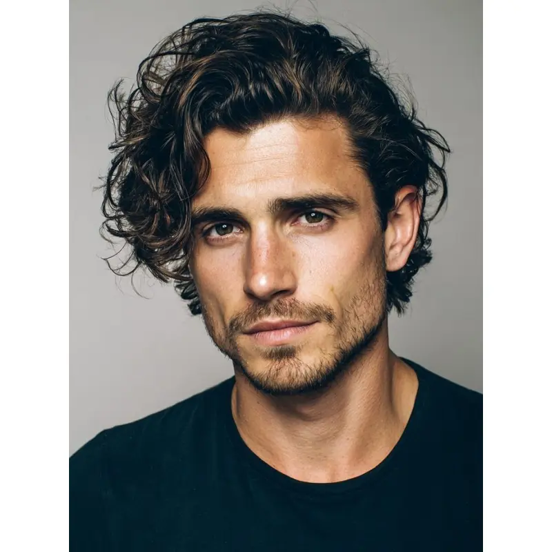 Lace Front Wigs For Men Remy Human Hair Wavy Black Short Wigs