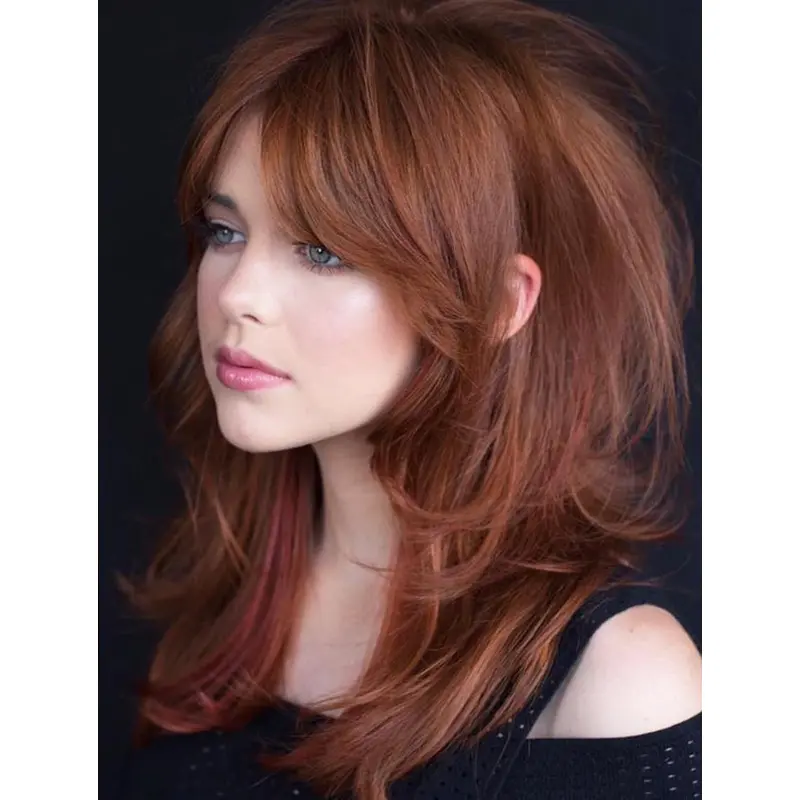 Long Hair Wigs Affordable Synthetic Wavy Auburn Wig Long Layered Wigs