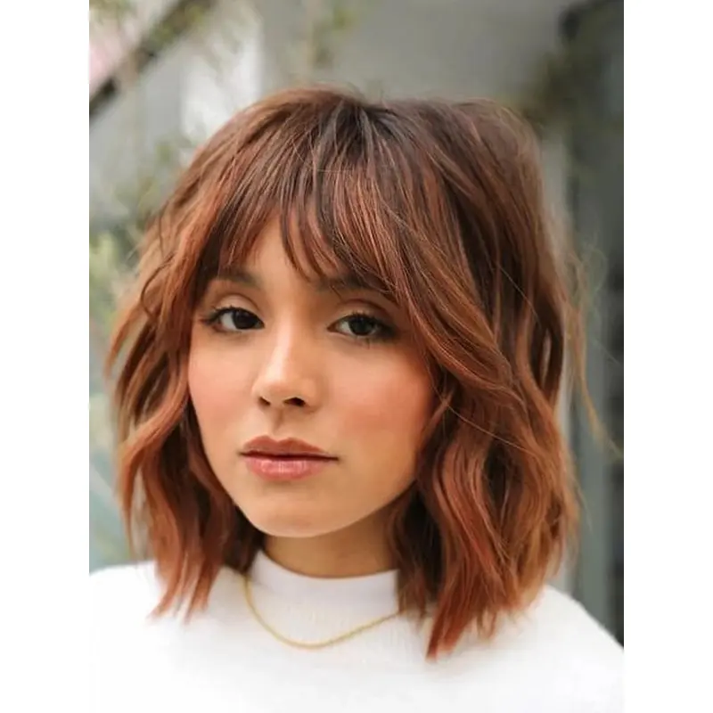 Medium Length Lace Front Wig Auburn Bobs 12" Straight Wigs