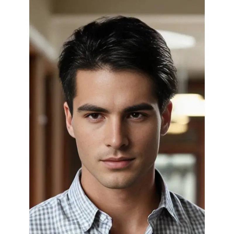 Mens Lace Wigs 4" Remy Human Hair Straight Boycuts Wigs