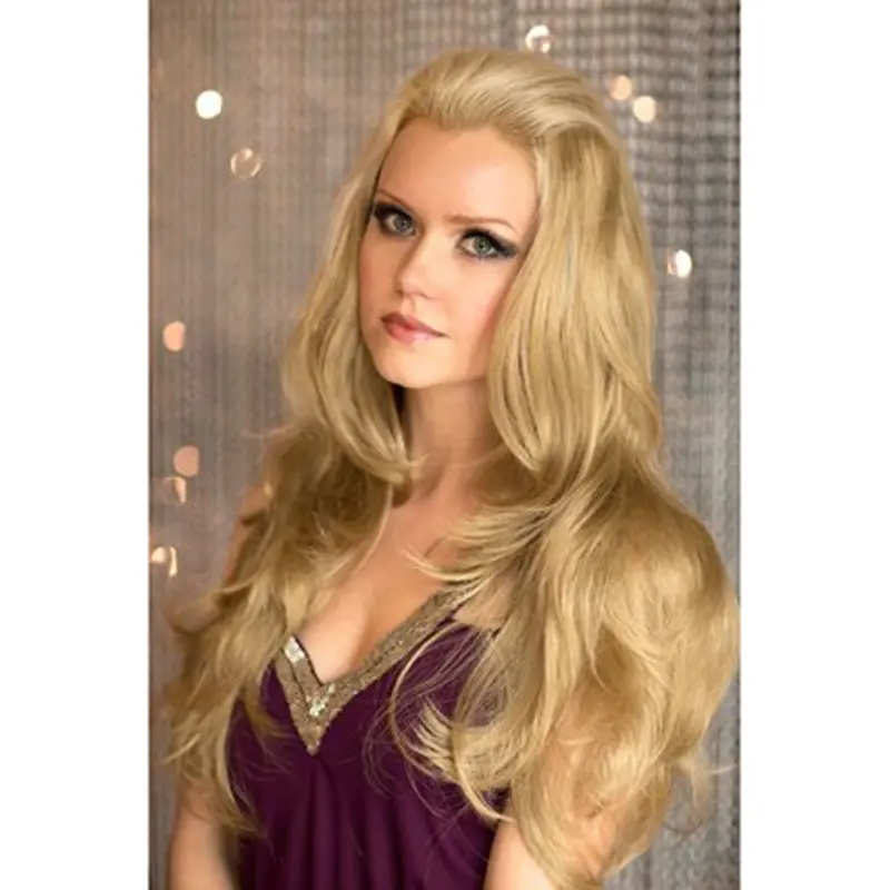 New Blonde Wavy Long Human Hair Wigs & Half Wigs