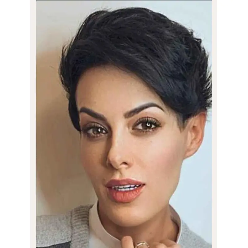 Short Wig Straight Black Lace Front Cropped Boycuts Pixie Wigs