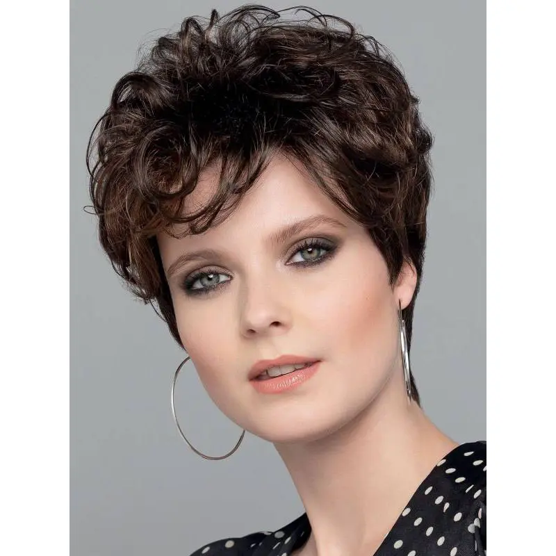 4" Cropped Curly Brown Sassy Hand-Tied Wigs