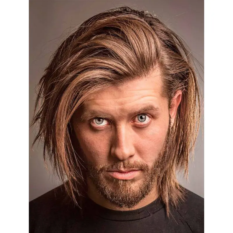 Auburn Monofilament Straight Medium Length Remy Human Hair Messy Men Wigs