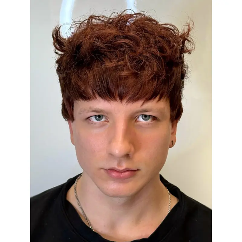 Man Lace Front Wig With Bangs 4" Curly Synthetic Wigs