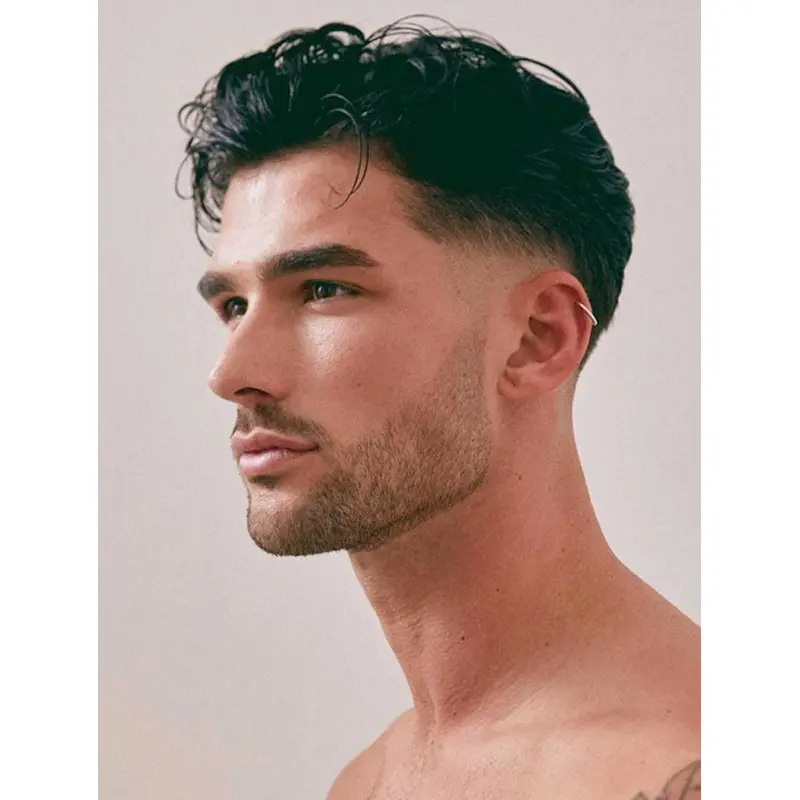 Monofilament Black Wavy Synthetic Short Bowl Cut Fade Men Wigs