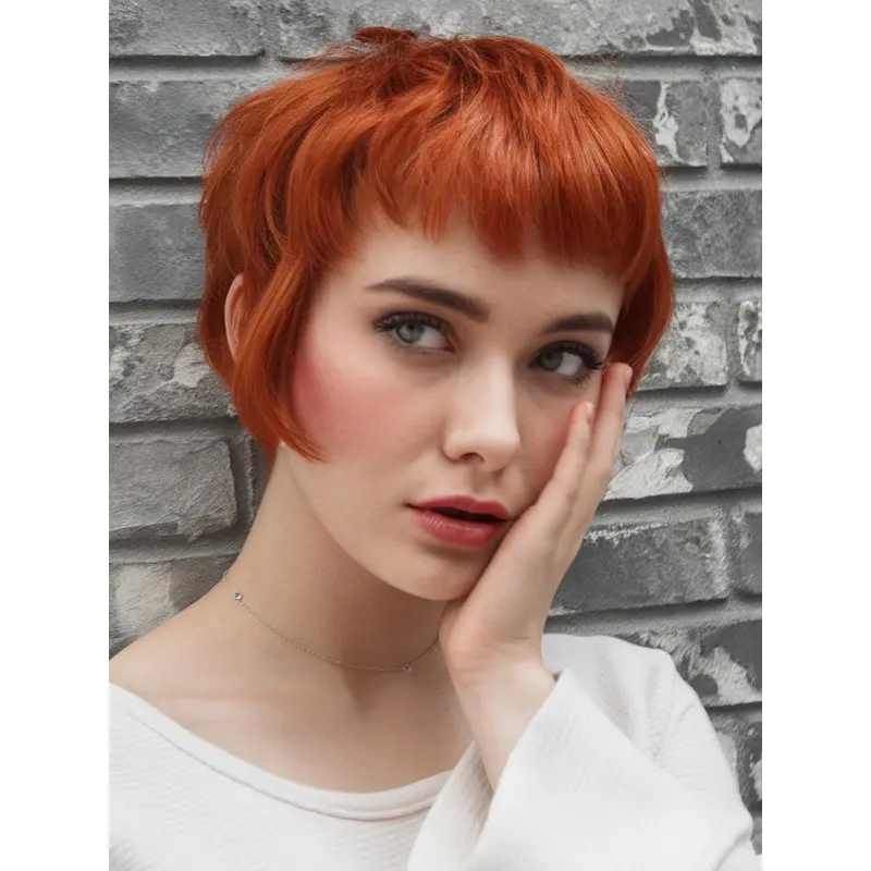 Wigs For Short Hair Monofilament Boycuts Synthetic 8" Auburn Wigs