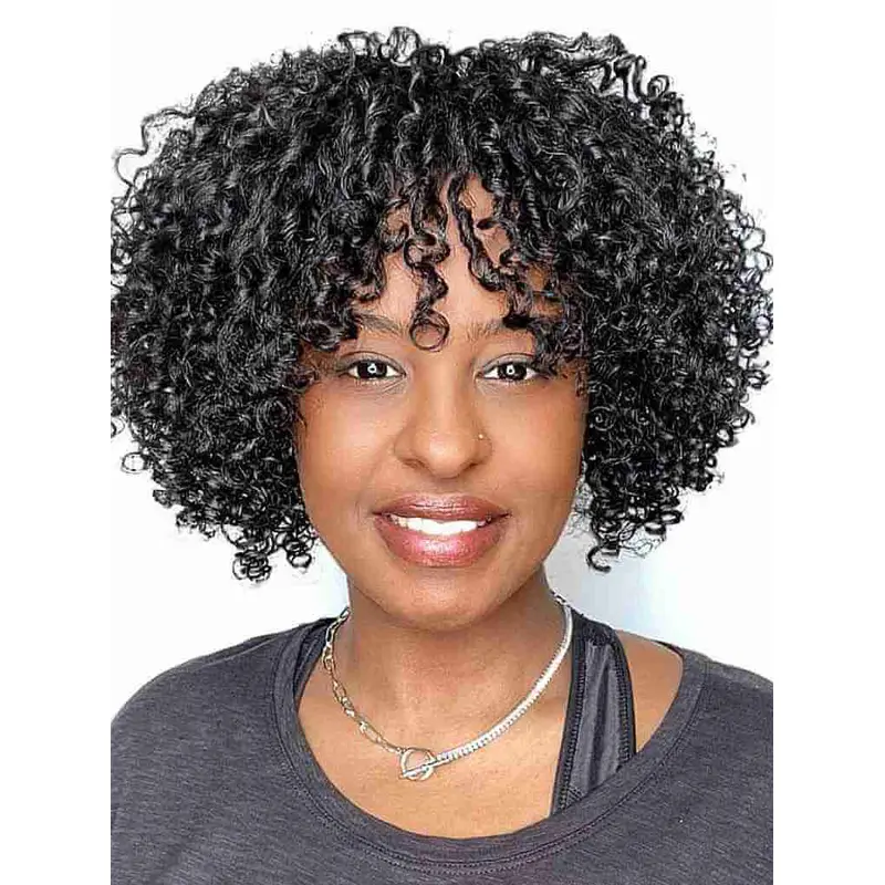 African American Wig Styles Chin Length Kinky 10" With Bangs Wigs