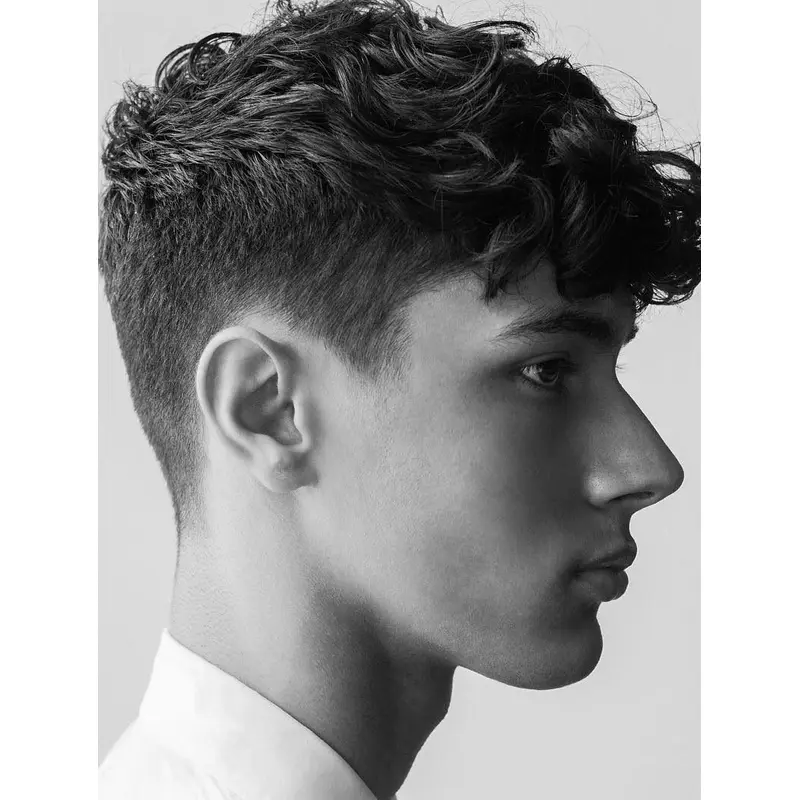 Curly Mono Part Remy Human Hair Black Short Stylish Men Wigs