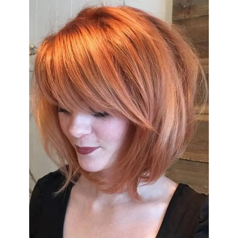 Human Hair Lace Wig Auburn Wigs Shoulder Length Wavy Bob Wigs