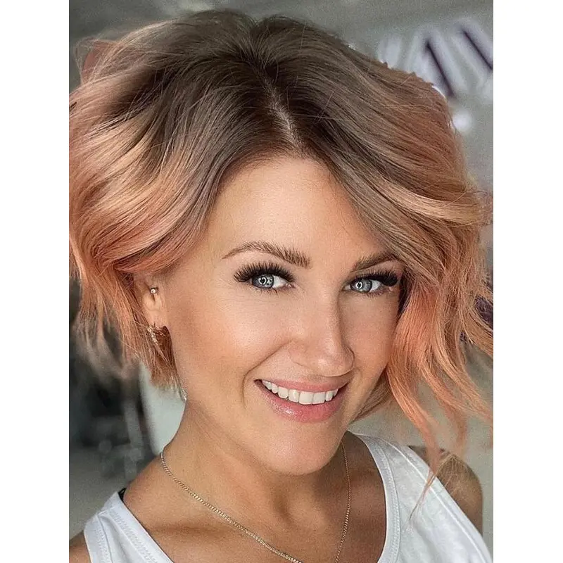 Lace Wigs Wavy Synthetic Auburn Wigs Without Bangs Short Bob Wigs