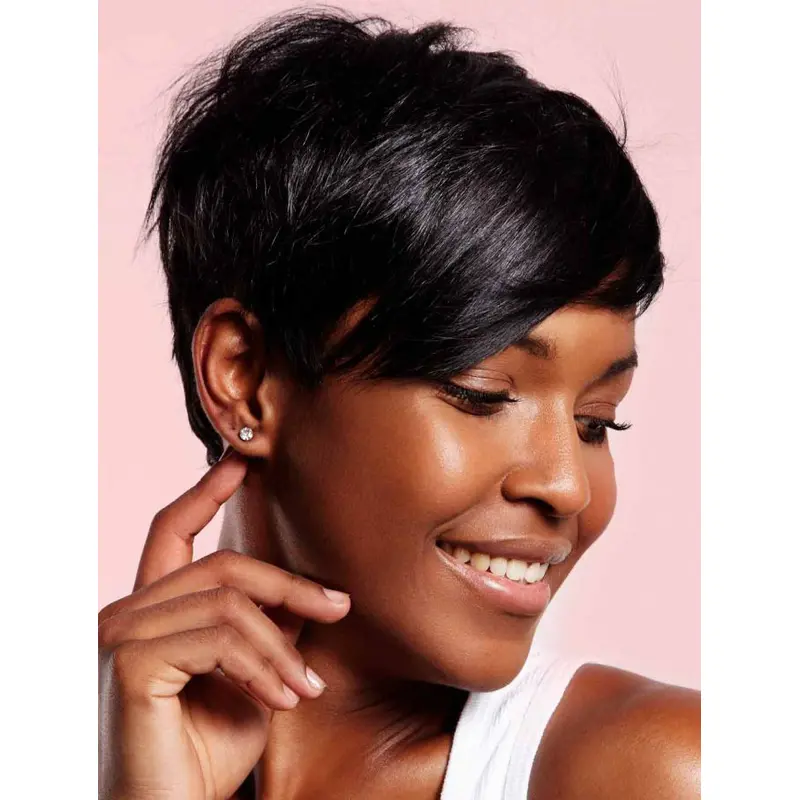African American Short Wigs Straight Boycuts Wigs Lace Front Synthetic Wigs