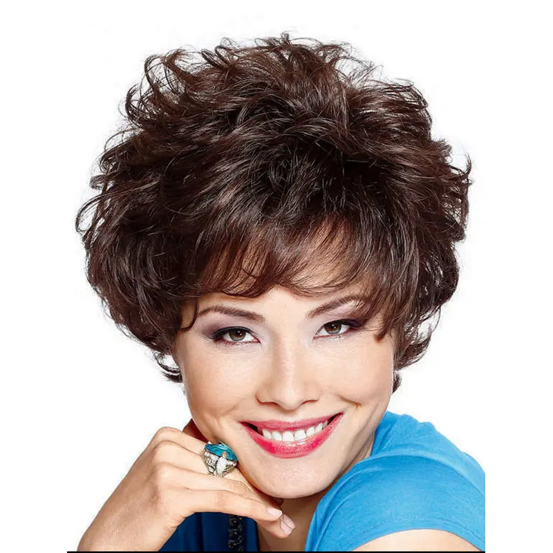 Brown Unique Layered Curly Short Wigs