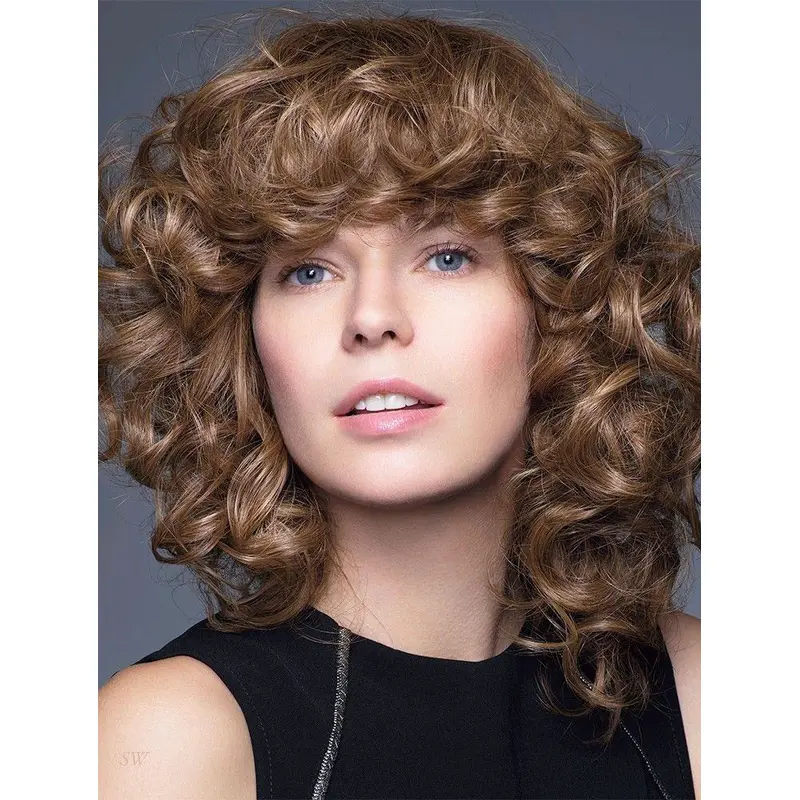 Curly Brown 14" Shoulder Length 100% Hand-tied Wigs