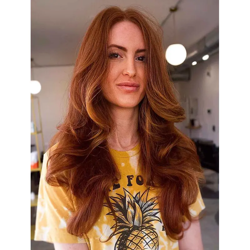 Long Hair Wigs For Women Layered Synthetic Auburn Lace Wig Long Shag Wigs