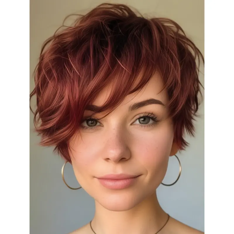 Short Auburn Wig Monofilament 6" Layered Wigs