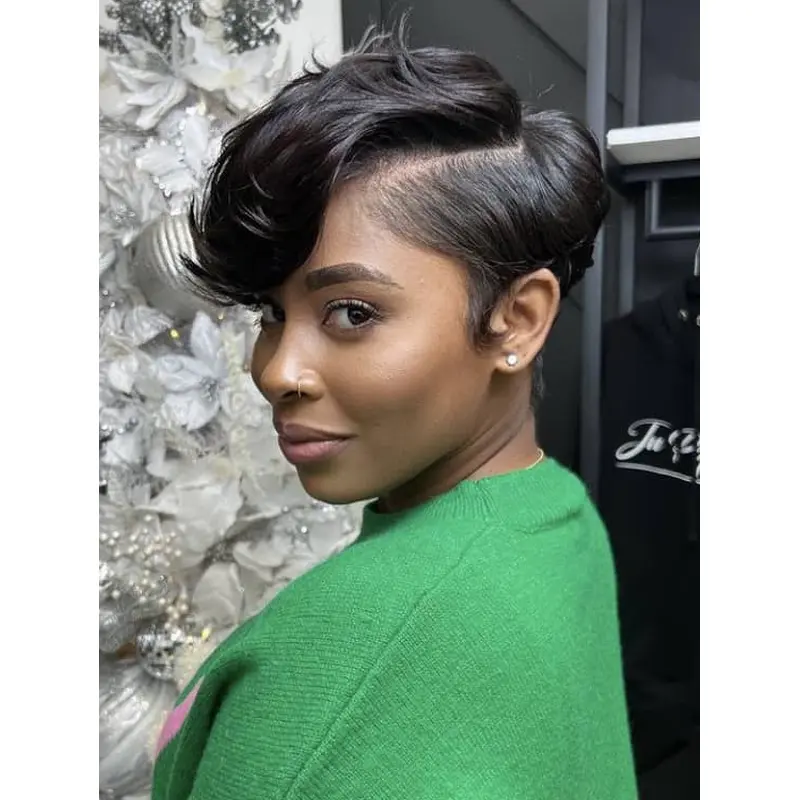 Short Black Wigs For African American 6" Wavy Remy Human Hair Wigs