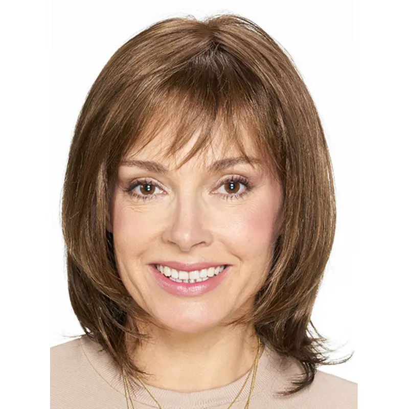 Shoulder Length Monofilament Brown Straight 14" Synthetic Womans Wigs Medium