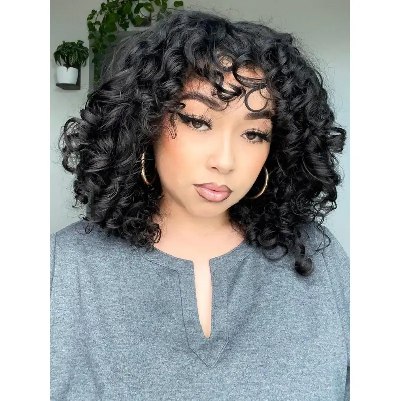 Human Hair Wigs African American With Bangs Black Wigs