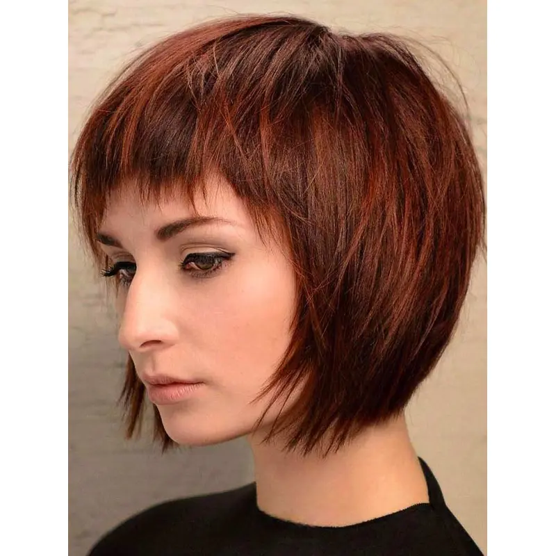 Lace Front Wigs Synthetic Auburn Wigs With Bangs Short Bob Wigs