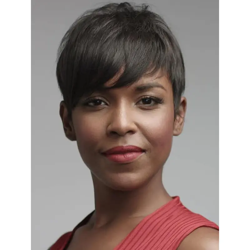 Short African American Wigs Straight Boycuts Wigs Lace Front Synthetic Wigs