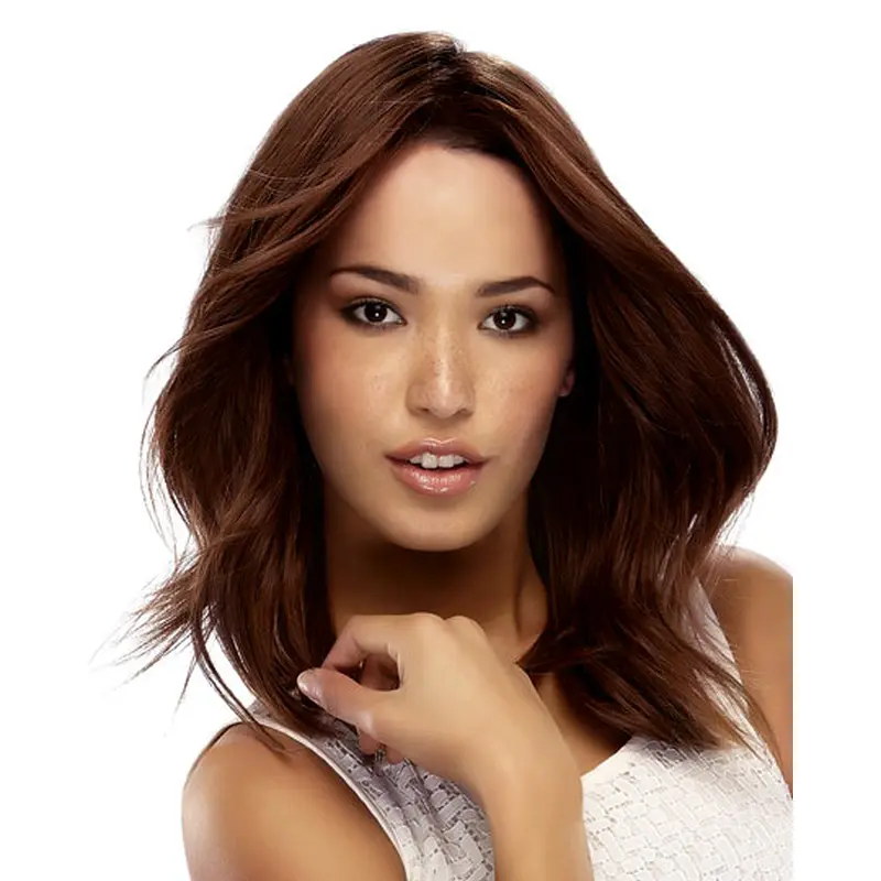 Easeful Remy Human Hair Auburn Straight Medium Wigs