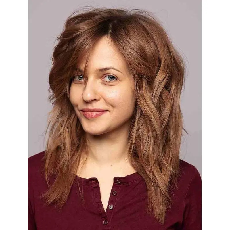 Ladies Wigs Wavy Synthetic Lace Front Wigs Shoulder Length Without Bangs Lace Wigs