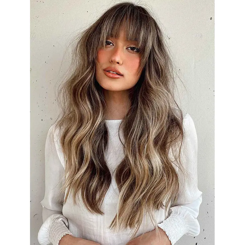Long Hair Wigs That Look Real With Bangs Lace Front Wigs Synthetic Wigs