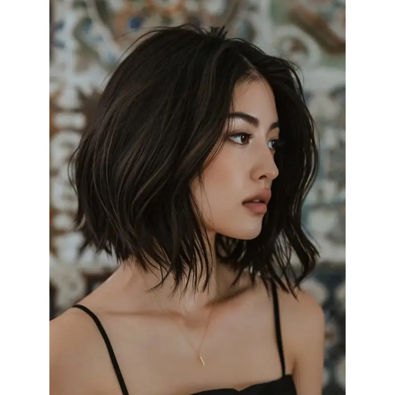 Medium Trendy Bob Wigs Synthetic Lace Front 12" Wavy Wigs