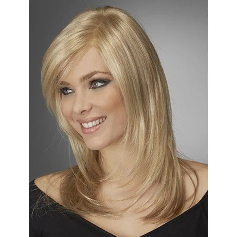 Shining Blonde Wavy Shoulder Length Lace Wigs