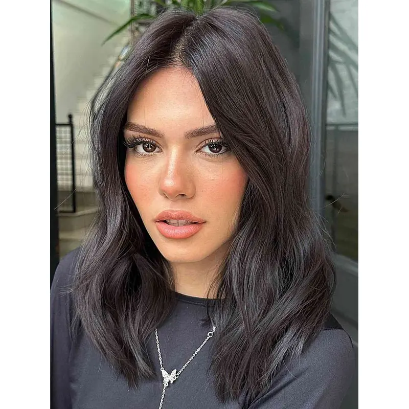 Shoulder Length Wigs Black Synthetic Wigs Lace Front Wavy Wigs