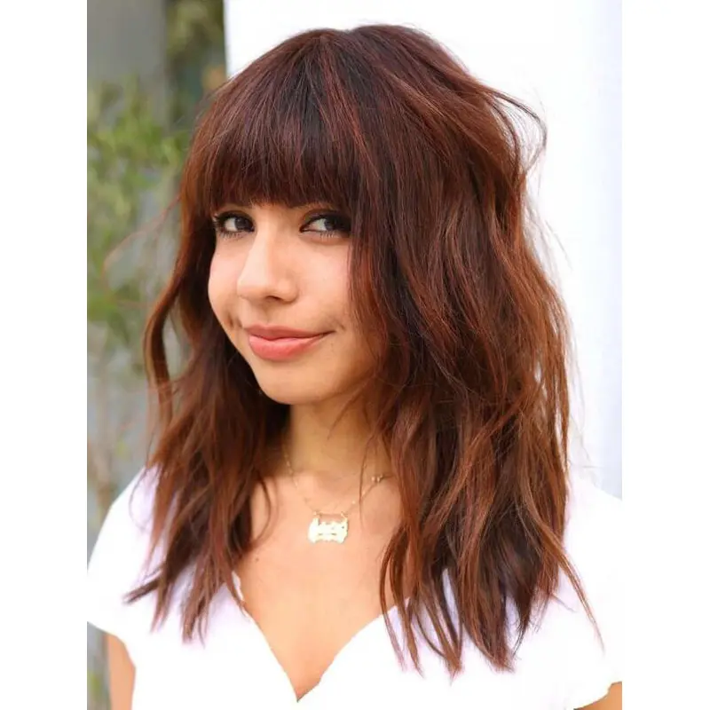Women Wigs Synthetic With Bangs Wigs Shoulder Length Wavy Lace Front Wigs