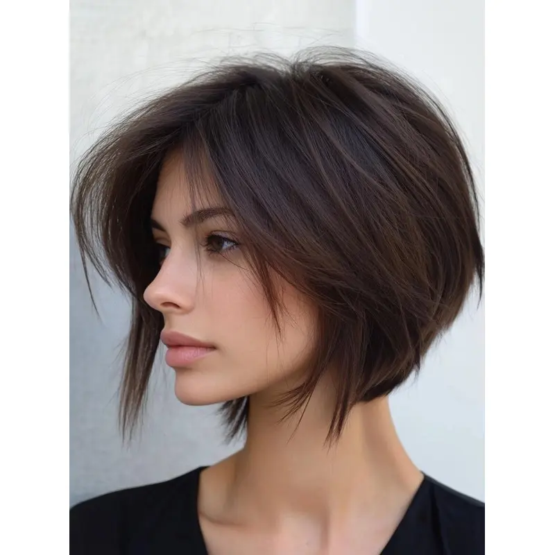 Bob Straight Wig Human Hair Chin Length Auburn Lace Front 10" Wigs