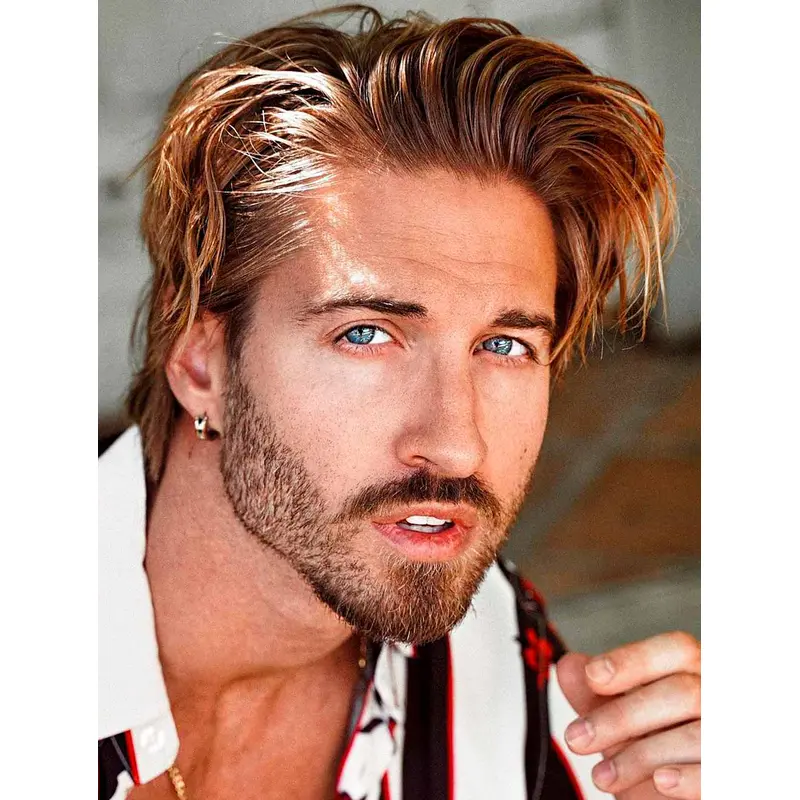 Capless Auburn Wavy Remy Human Hair Medium Fluffy Men Wigs