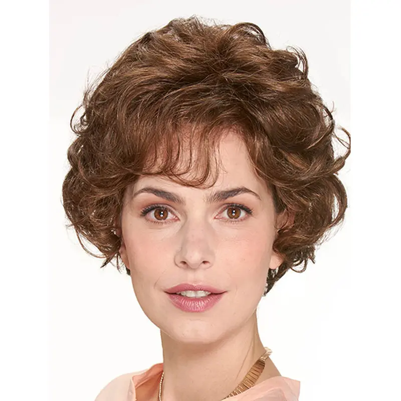 Chin Length Monofilament Brown Curly 10" Synthetic Beautiful Medium Wigs
