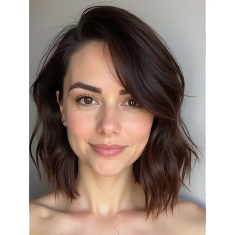 Human Hair Wavy Bob Wigs Auburn 12" Shoulder Length Monofilament Wigs