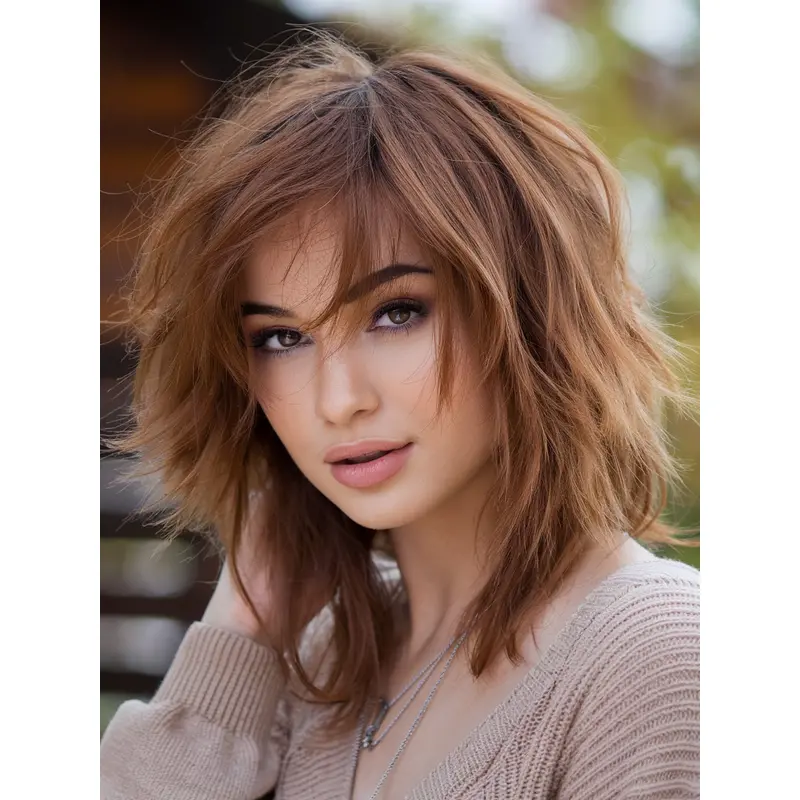 Lace Wigs Synthetic Medium Wavy Layered 14" Shoulder Length Wigs