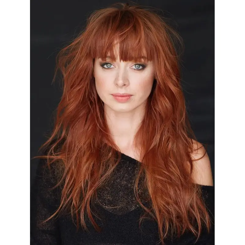 Long Hair Wigs With Bangs Popular Auburn Lace Wigs Synthetic Wavy Long Wigs