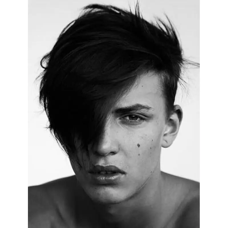 Natural Mono Top Straight Black Synthetic Swooping fringe Wigs