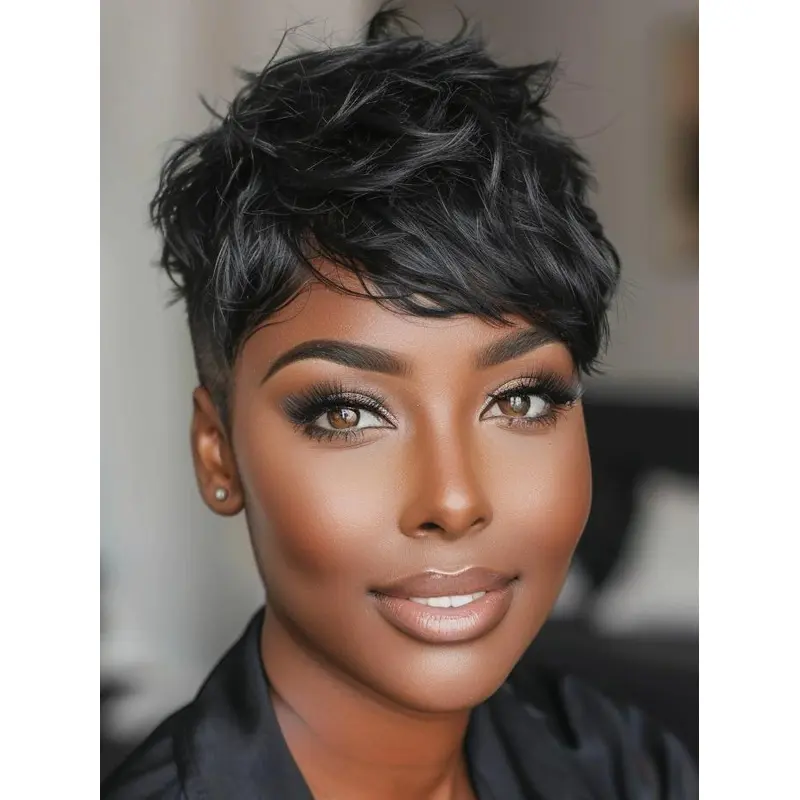 Short Curly African American Wigs 4" Boycuts Monofilament Wigs