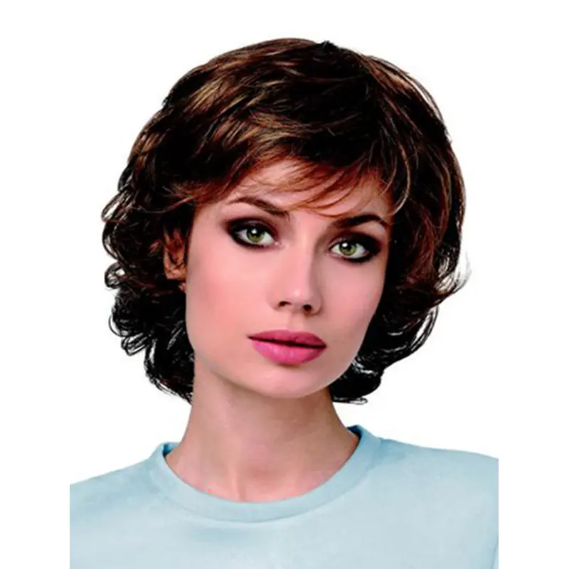 Synthetic 10" Curly Chin Length Brown High Quality Classic Wigs